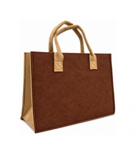 Saco em Feltro Dupla Cor Castanho/Creme 35x12x25