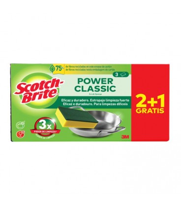 Esponja Scotch Brite Power Classic Fibra Verde 2+1